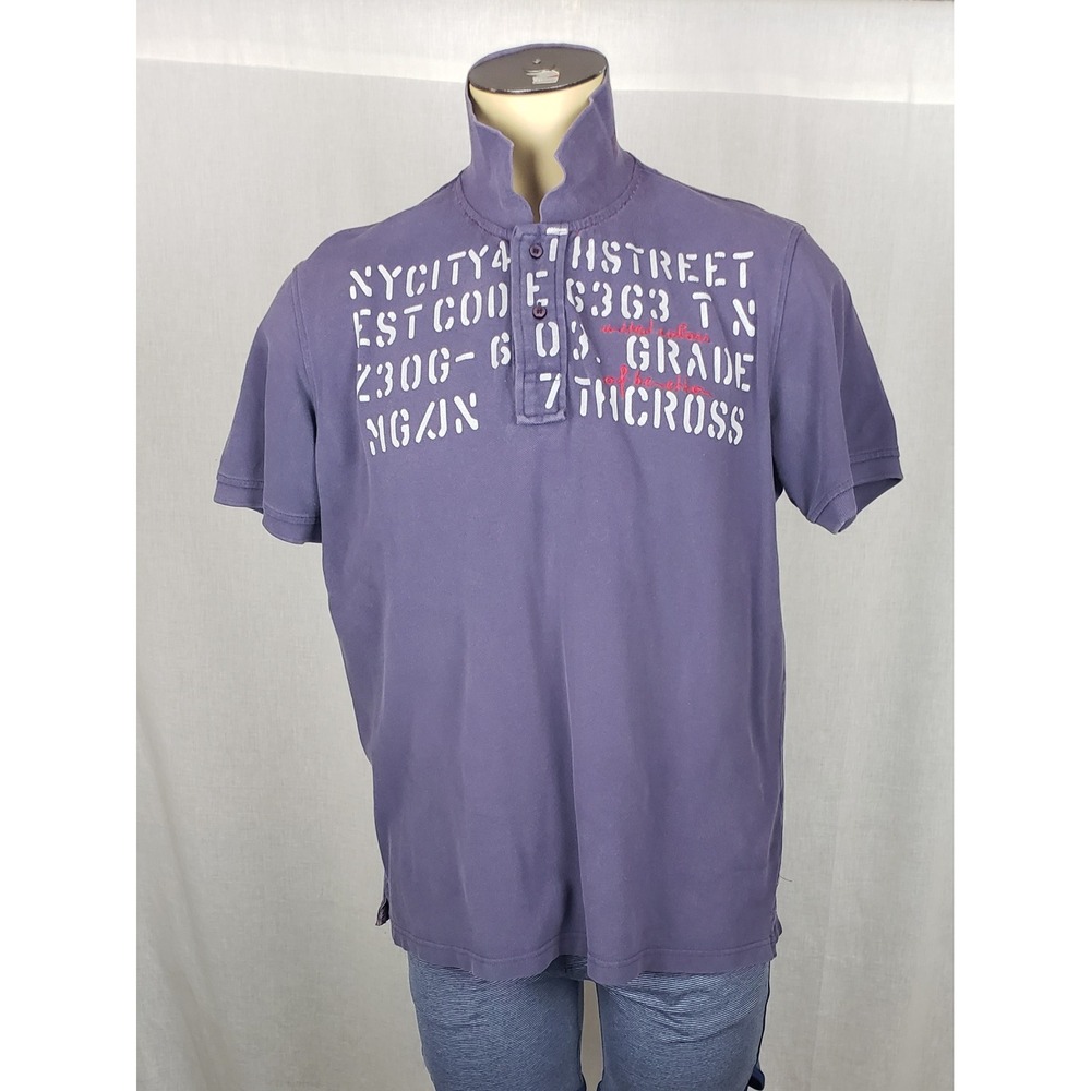 United Colors of Benetton Mens Purple Graphic Stencil Polo Shirt Size EL Casual